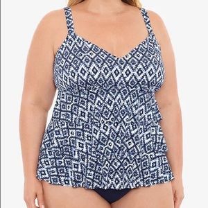 SWIM SOLUTIONS Triple-Tier Tummy-Control Fauxkini One-Piece Swimsuit Size 22W